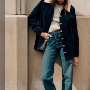 Sezane Serge Trousers, high rise medium wash bootcut jeans